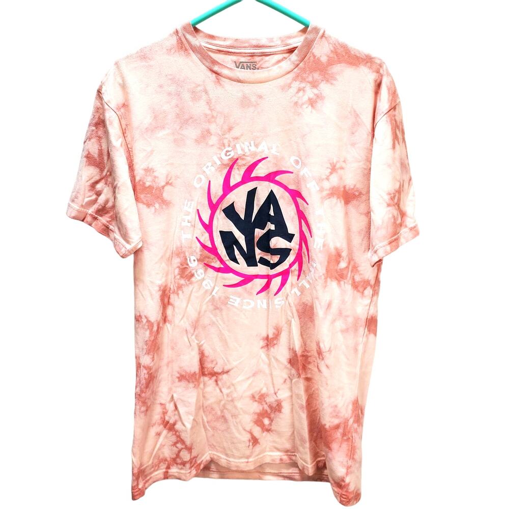 Vans Shirt Men Medium Summer Camp Tie-Dye T-Shirt Classic Fit Pink Crew Neck Top